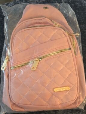 Fashion Nova Quilted Pink Crossbody Sling with Gold Hardware